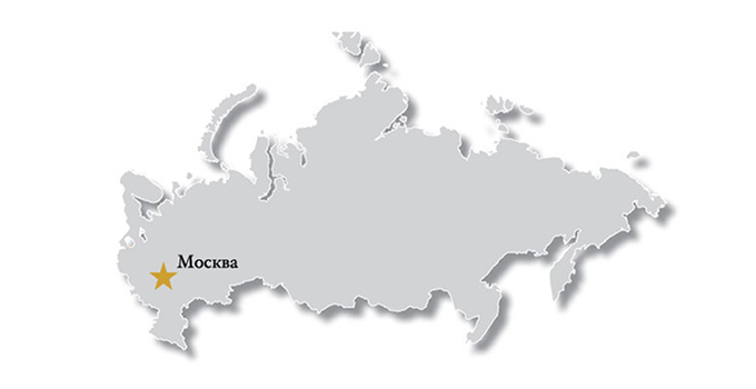 outline of Russian with yellow star marking the capital